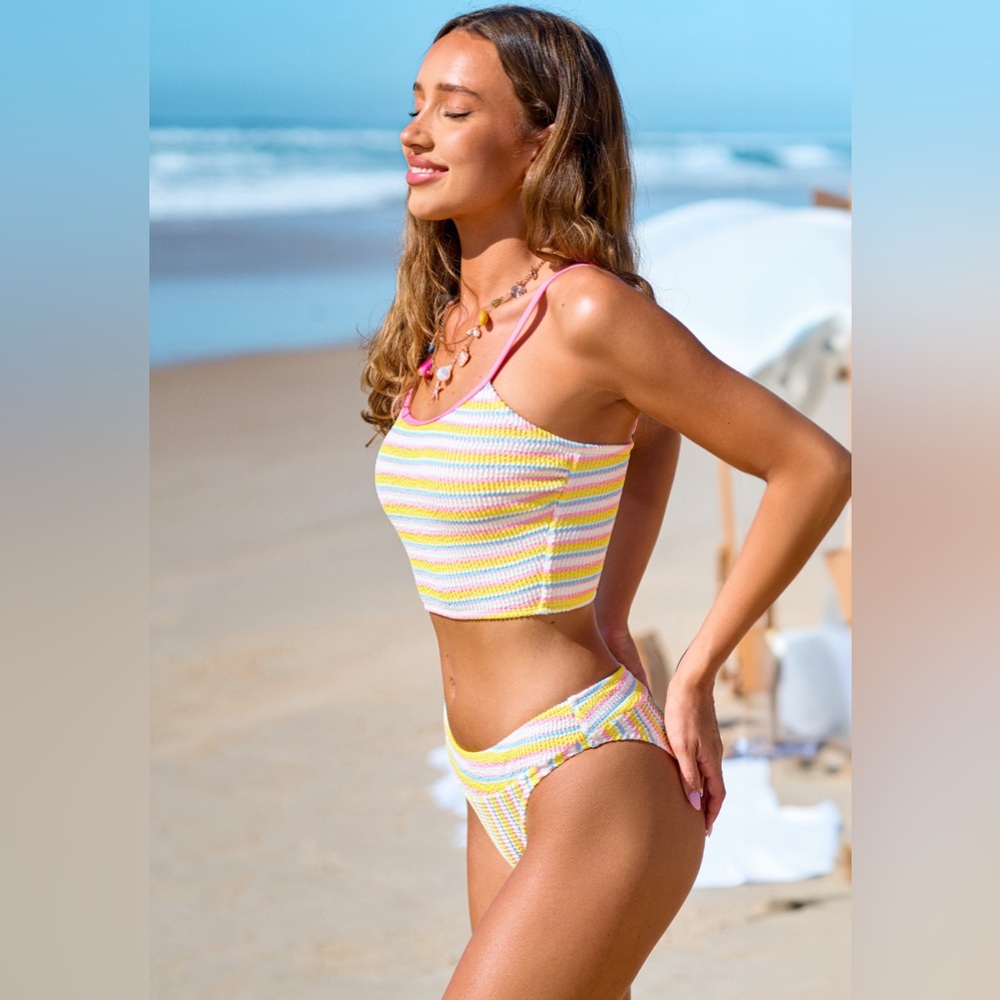 Cupshe Mango Sorbet Striped Tankini Set size large - Picture 4 of 5